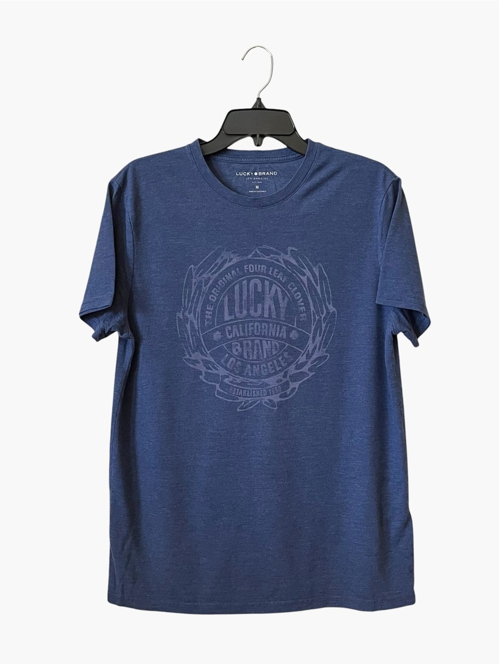 Lucky Brand Graphic Tee Men's Size M Blue Logo Short Sleeves Soft Stretch Casual